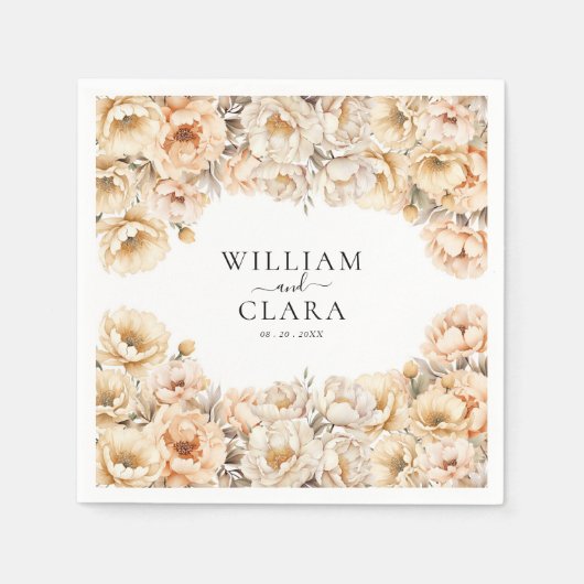 ウォーターカラモダンーピーニーパステルフローラ結婚ズ スタンダードカクテルナプキン (正面)