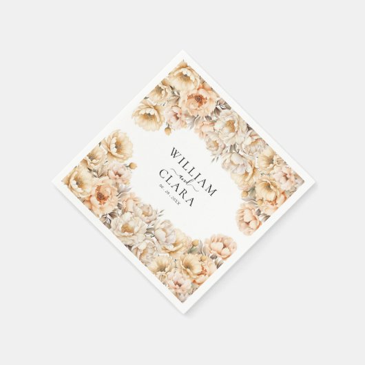 ウォーターカラモダンーピーニーパステルフローラ結婚ズ スタンダードカクテルナプキン (角)