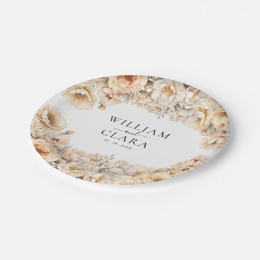 ウォーターカラモダンーピーニーパステルフローラ結婚ズ ペーパープレート (アングル)