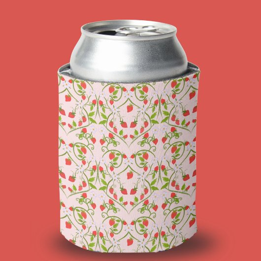 ウォーターカラーいちごの花柄 缶クーラー