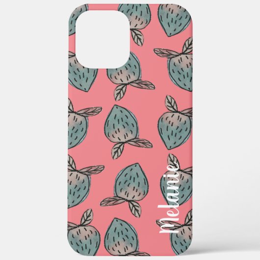 ウォーターカラーいちご ピンクブルー モノグラム  Case-Mate iPhoneケース (裏面)