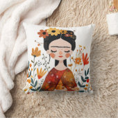 ウォーターカラーお洒落フリダカホイラストレーション クッション (ブランケット)