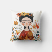 ウォーターカラーお洒落フリダカホイラストレーション クッション (正面)