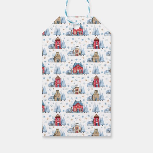 ウォーターカラーお洒落レッドハウス雪の木から ギフトタグ (裏面)