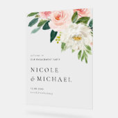 ウォーターカラーかわいらしガーデンフラワーズ婚約パーティ アクリルサイン (傾斜)