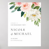 ウォーターカラーかわいらしガーデンフラワーズ婚約パーティ ポスター (正面)