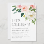 ウォーターカラーかわいらしガーデンフラワーズ婚約パーティ 招待状 (正面)