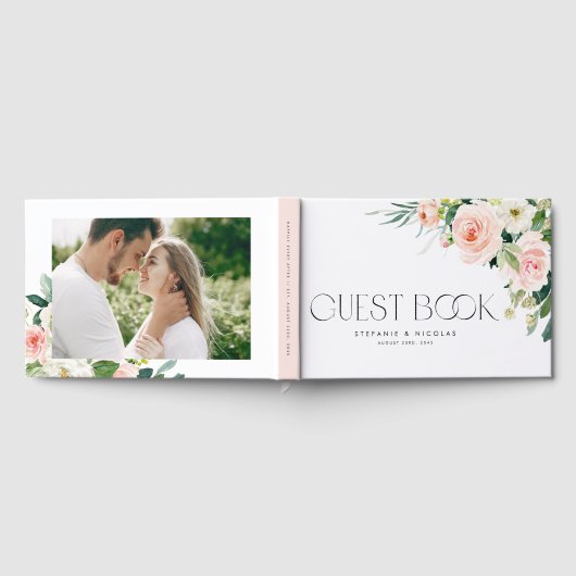 ウォーターカラーかわいらしガーデンフラワーズ春の結婚式 ゲストブック (全面)