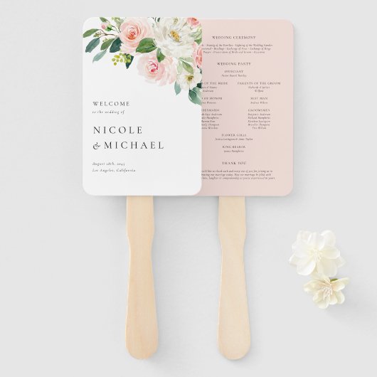 ウォーターカラーかわいらしガーデンフラワーズ春の結婚式 ハンドファン (正面&裏面)