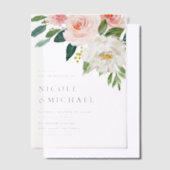 ウォーターカラーかわいらしガーデンフラワーズ春の結婚式 ベラム紙招待状 (オフセット)