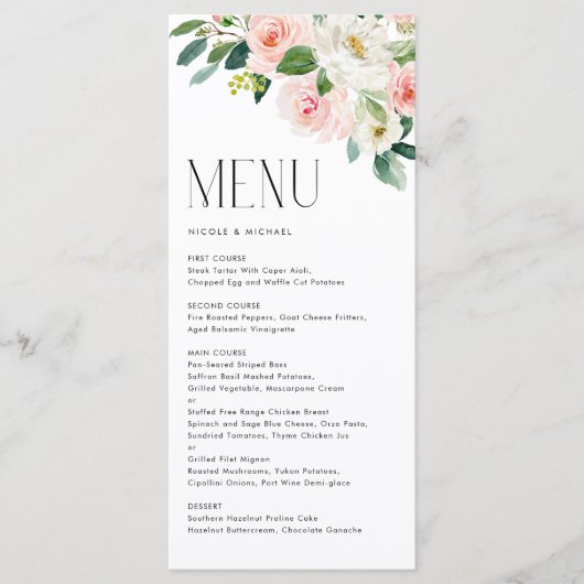ウォーターカラーかわいらしガーデンフラワーズ春の結婚式 メニュー (正面)