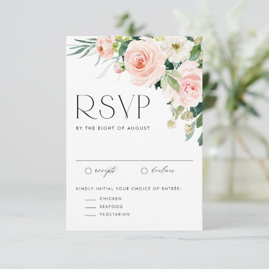 ウォーターカラーかわいらしガーデンフラワーズ春の結婚式 出欠カード (スタンド正面)