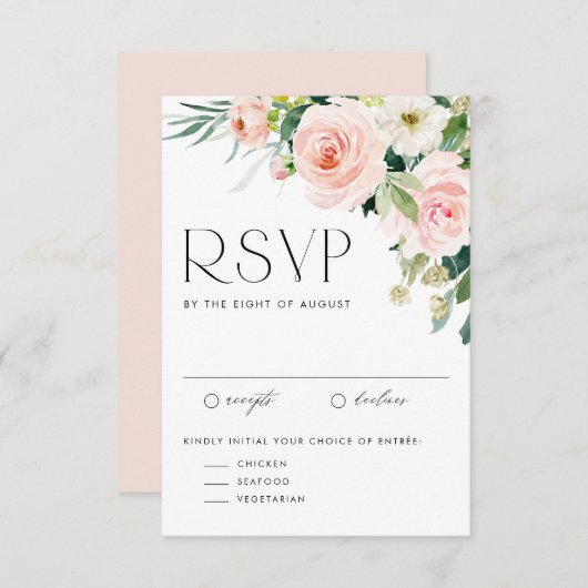 ウォーターカラーかわいらしガーデンフラワーズ春の結婚式 出欠カード (正面/裏面)