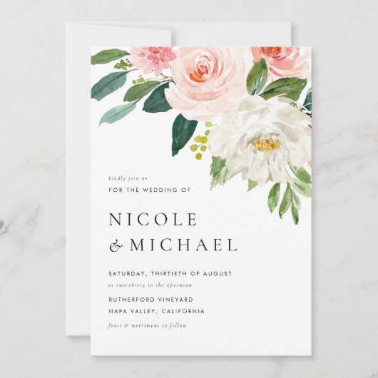 ウォーターカラーかわいらしガーデンフラワーズ春の結婚式 招待状 (正面)