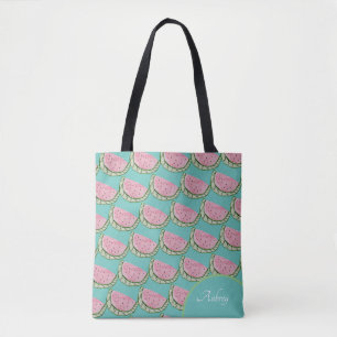 ウォーターカラーすいかドゥードル画パターン トートバッグ