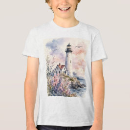ウォーターカラーで描かれた灯台 トライブレンドTシャツ