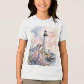 ウォーターカラーで描かれた灯台 トライブレンドＴシャツ (正面)