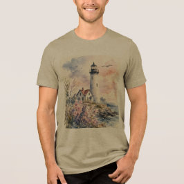 ウォーターカラーで描かれた灯台 トライブレンドTシャツ