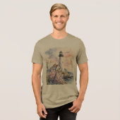 ウォーターカラーで描かれた灯台 トライブレンドTシャツ (正面全面)