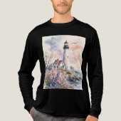 ウォーターカラーで描かれた灯台 トライブレンドTシャツ (正面)