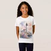 ウォーターカラーで描かれた灯台 Tシャツ (正面フル)