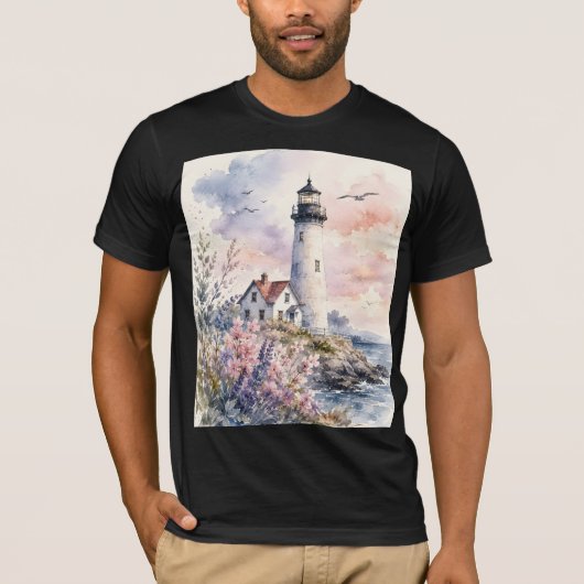 ウォーターカラーで描かれた灯台 Tシャツ (正面)