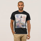 ウォーターカラーで描かれた灯台 Tシャツ (正面フル)