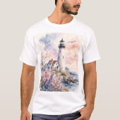 ウォーターカラーで描かれた灯台 Tシャツ (正面)