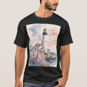 ウォーターカラーで描かれた灯台 Tシャツ (正面)