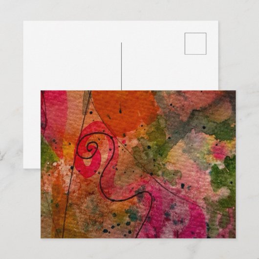 ウォーターカラーとインクの抽象的な美しい絵画アート ポストカード (正面/裏面)