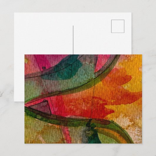 ウォーターカラーとインクの抽象的表現主義アート ポストカード (正面/裏面)