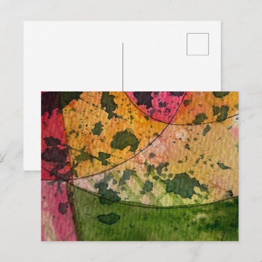 ウォーターカラーとインクの抽象表現主義アート ポストカード (正面/裏面)