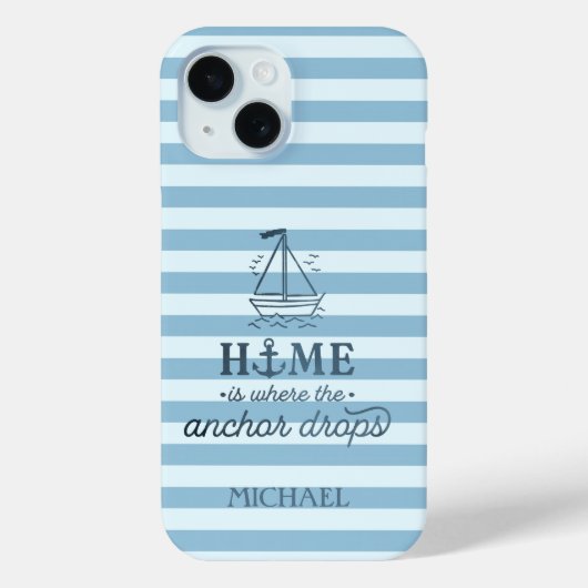 ウォーターカラーな海の世界  軽やかな水色ストライプのボート Case-Mate iPhoneケース (裏面)