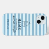 ウォーターカラーな海の世界  軽やかな水色ストライプのボート Case-Mate iPhoneケース (裏面 (横))