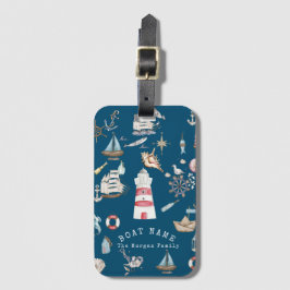 ウォーターカラーな海洋要素 ブルー ラゲッジタグ