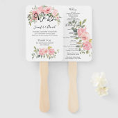 ウォーターカラーな華やかピンクの花嫁式プログラム ハンドファン (正面&裏面)