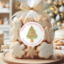 ウォーターカラーな装飾のプレッピーなクリスマスツリー住所表記