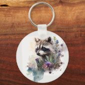 ウォーターカラーのかわいいアライグマの春の花 キーホルダー (裏面)