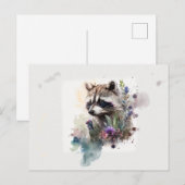ウォーターカラーのかわいいアライグマの春の花 ポストカード (正面/裏面)