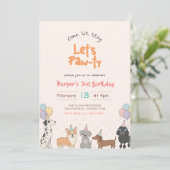 ウォーターカラーのかわいい子犬の誕生日パーティー 招待状 (スタンド正面)