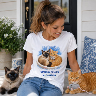 ウォーターカラーのかわいい猫たち: 抱きしめたくなる猫らしい態度 トライブレンドＴシャツ