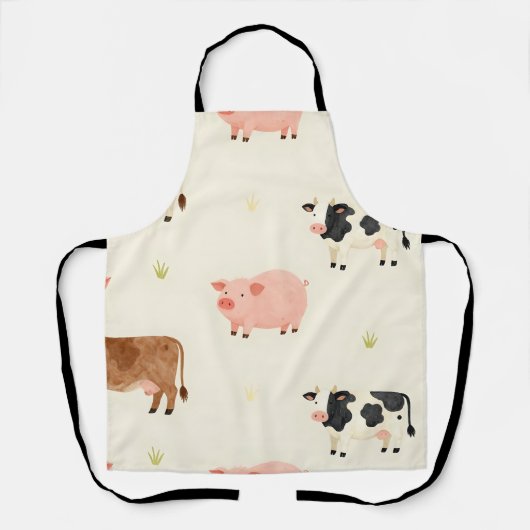 ウォーターカラーのかわいい農場の動物の模様 エプロン (正面)