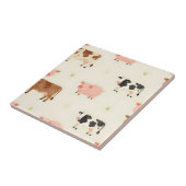 ウォーターカラーのかわいい農場の動物の模様 タイル (側面)