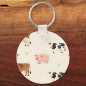 ウォーターカラーのかわいい農場動物の模様 キーホルダー (裏面)