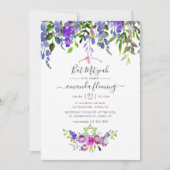 ウォーターカラーのすみれの花のバト・ミツバ 招待状 (正面)