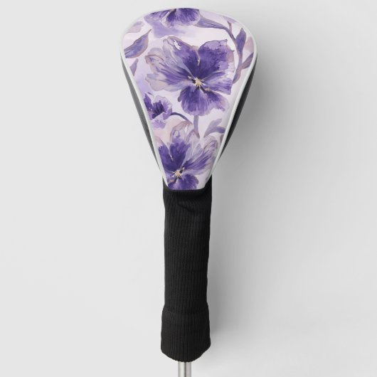 ウォーターカラーのすみれの花の絵 ゴルフヘッドカバー (正面)