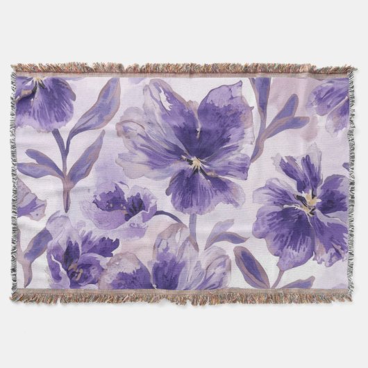 ウォーターカラーのすみれの花の絵 スローブランケット (正面)