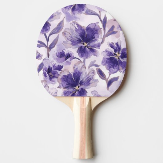 ウォーターカラーのすみれの花の絵 卓球ラケット (正面)