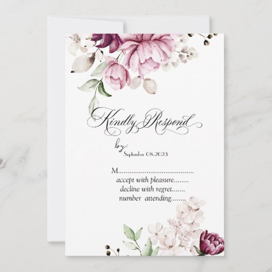 ウォーターカラーのすみれの花のRSVP  招待状 (正面)