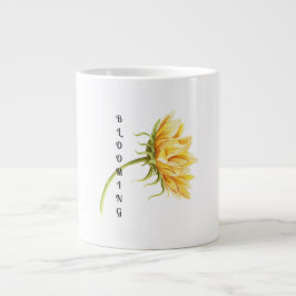 ウォーターカラーのひまわりに"Blooming"の文字が入ったマグカップ ジャンボコーヒーマグカップ